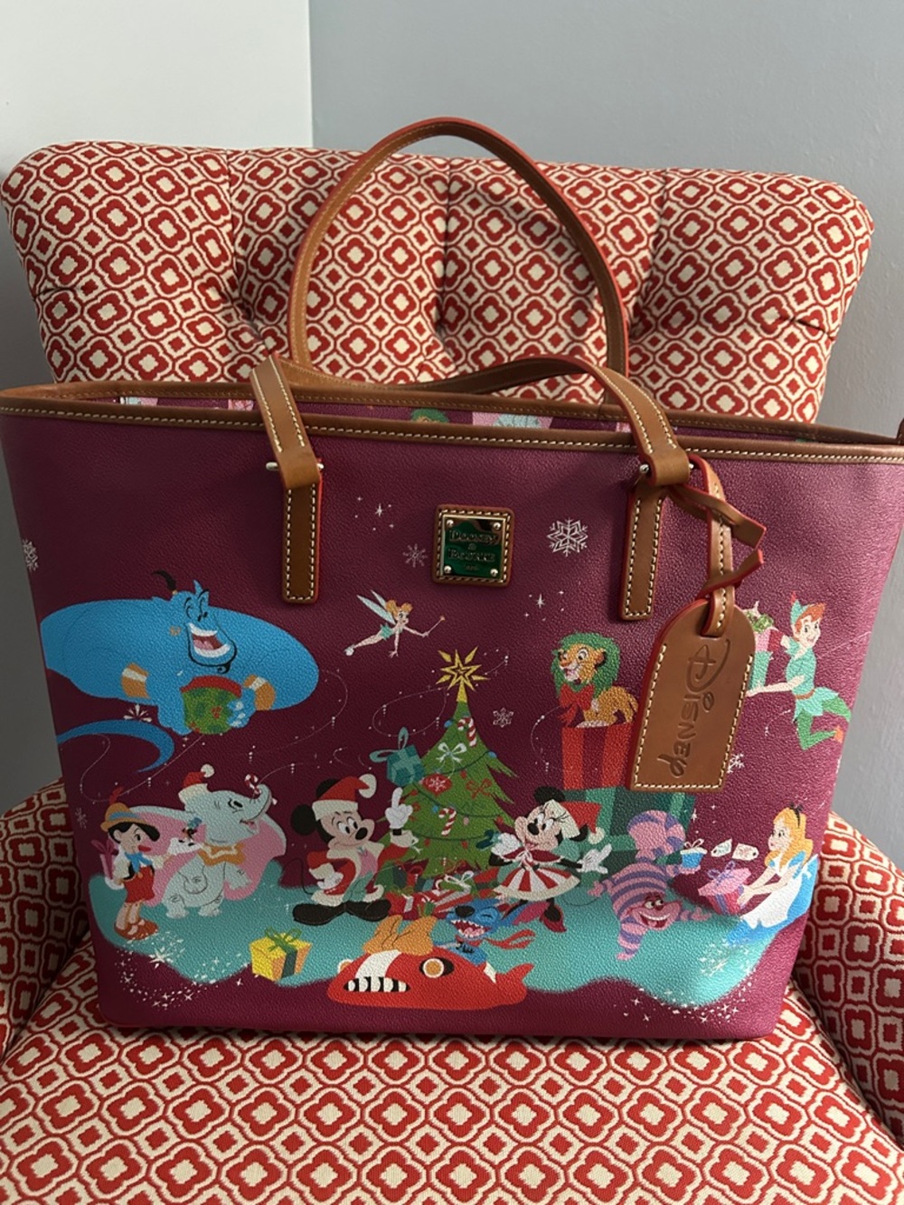 Dooney & Bourke Disney Berry Holiday Character Tote with Tan Handles XL